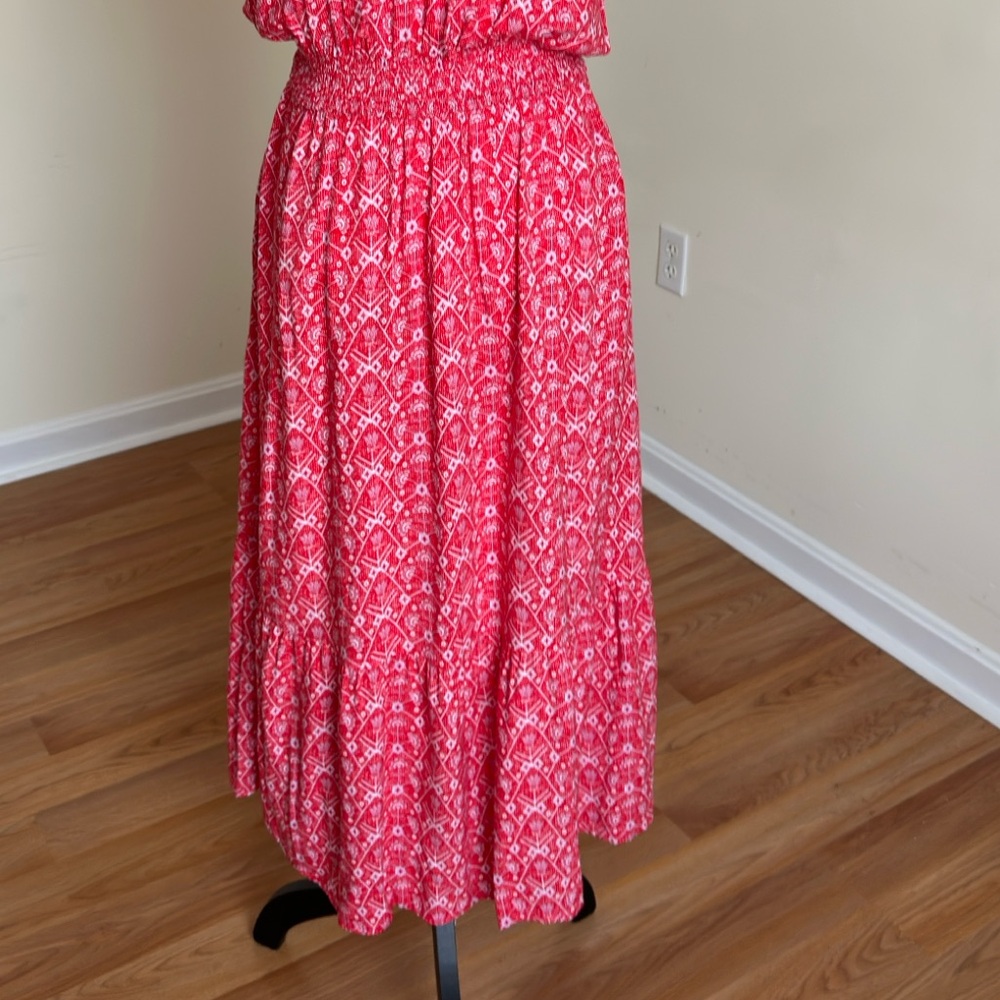 Destination 365 Maxi Dress Red White Print Flutter Sleeve Boho‎ Sz SP - Picture 7 of 10